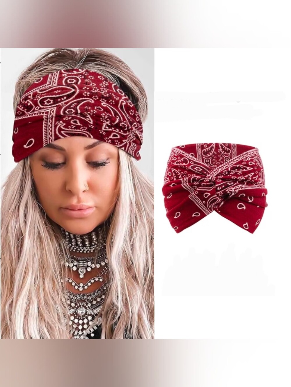 Extra Wide Red Bandana Twisted Turban Headband - Women's Hair Accessory
